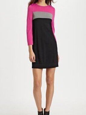 Diane Von Furstenberg DVF Aina Pink Colorblock Long Sleeve Dress Size Medium